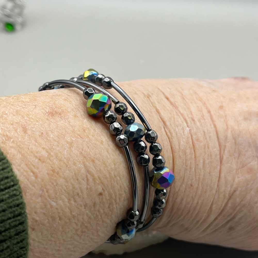Iridescent Crystal Beaded Bracelet-Stylish Everyday Luxury Jewelry - Picture 3 of 3